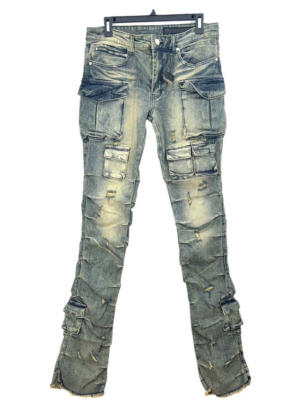 Rockstar Originals Cargo Distressed Stacked Flare Jeans SZ 32 New w/ Cut Tagd
